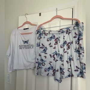 Boohoo Antisocial Butterfly Crop Tee and Shorts Set Size 20